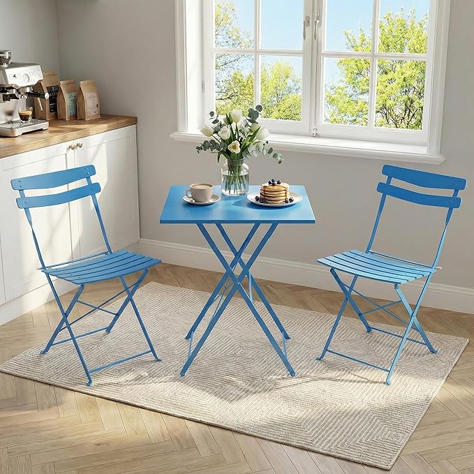GarveeLife 3 Piece Patio Bistro Set, Folding Patio Bistro Table and Chairs Set