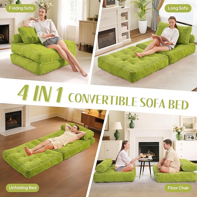 HABUTWAY Folding Sofa Bed, Convertible Sleeper Chair Bed w/Dual-Pillow & Handle