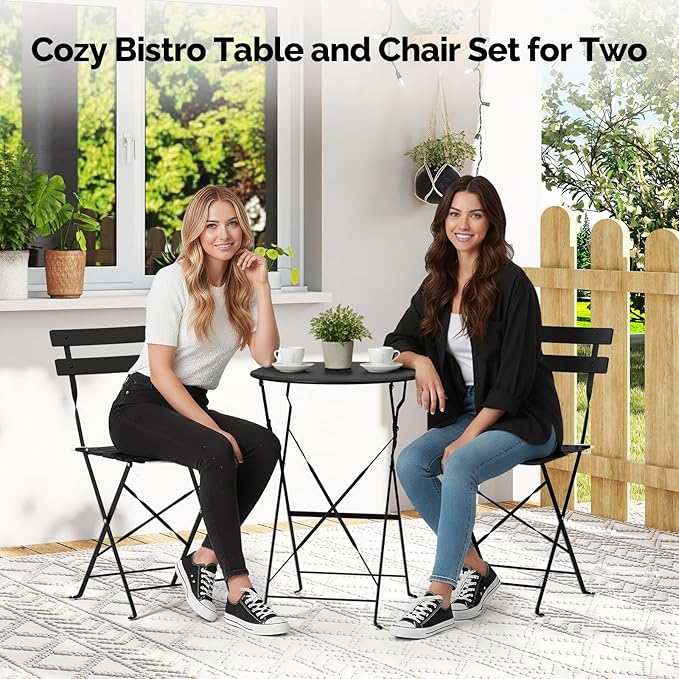 VINGLI Outdoor Folding Bistro Table and Chairs Set of 2, 3-Piece Bistro Set