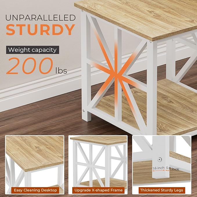 GreenForest End Table with 2-Tier Storage Shelf, 24 inch Large Side Table