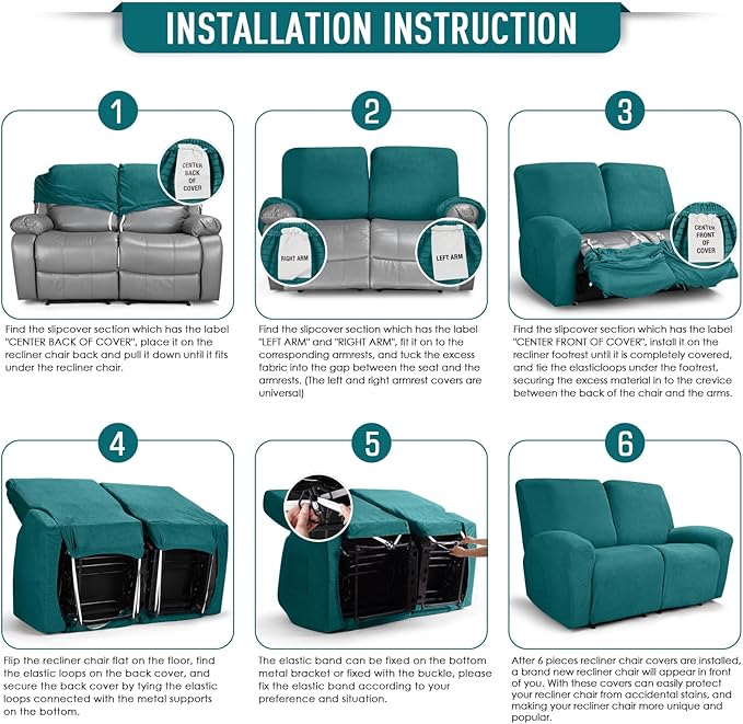 TAOCOCO Recliner Loveseat Slipcover, 6 Pieces Dual Recliner Sofa Covers
