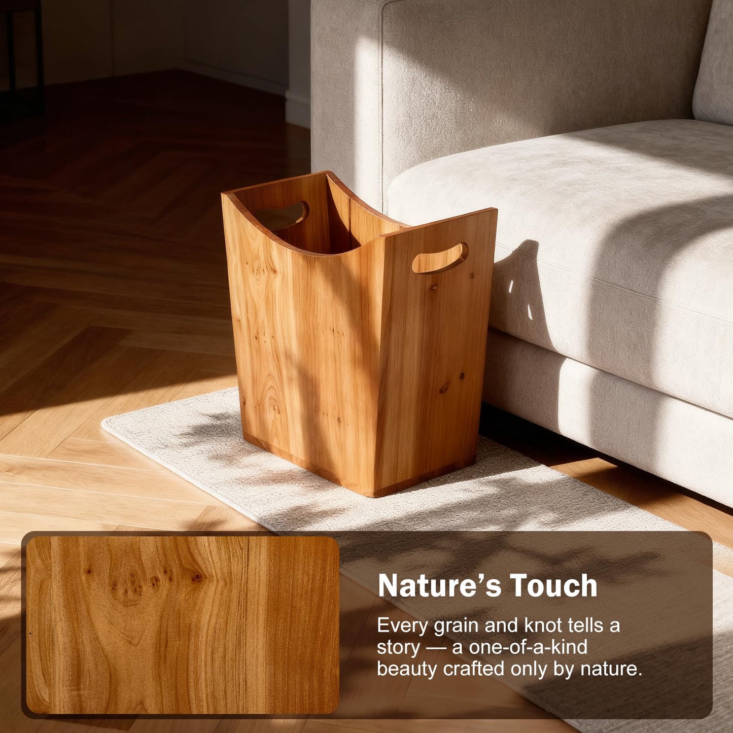 Tenavo 3 Gallons Wooden Bin Wastebasket, Small Trash Can, Decorative Bathroom Trash Can, Waste Basket for Bedroom, Office Garbage Can, Wood Bathroom Accessories