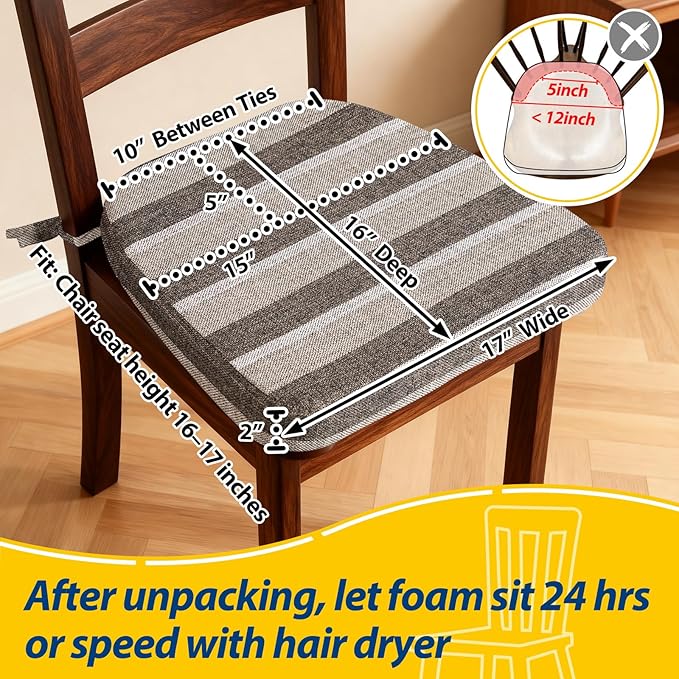 AAAAAcessories D-Shaped Chair Cushions, Machine-Washable Cover, Boldstripes