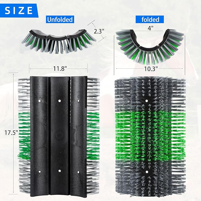 Extra Large Size Livestock Scratching Brush, Upgraded Horse/Goat/Cow/Cattle Scratcher Brush for Grooming, Itch Relief Horse Scratcher Brushes Kit with Two Sets of Mounting Screws(2-Pack,Gray)