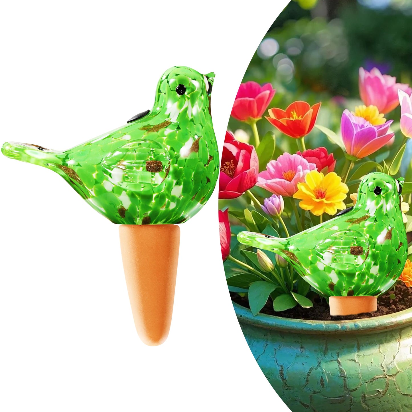 Naboher Glass Bird Shaped Plant Watering Ball Glass Automatic Watering Ball Flower Pot Insertion Spike Drip Irrigation Device Watering Ball Irrigation System Plant Enthusiast Gift (Green)