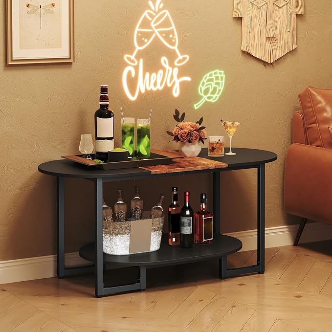 HOOBRO Coffee Table for Living Room, Oval Small Coffee Table