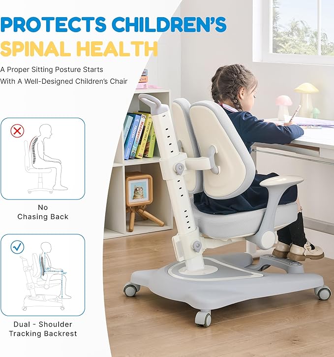 ERIYA Kids Desk Chair, Ergonomic Chair: Height-Adjustable, Double Back Support