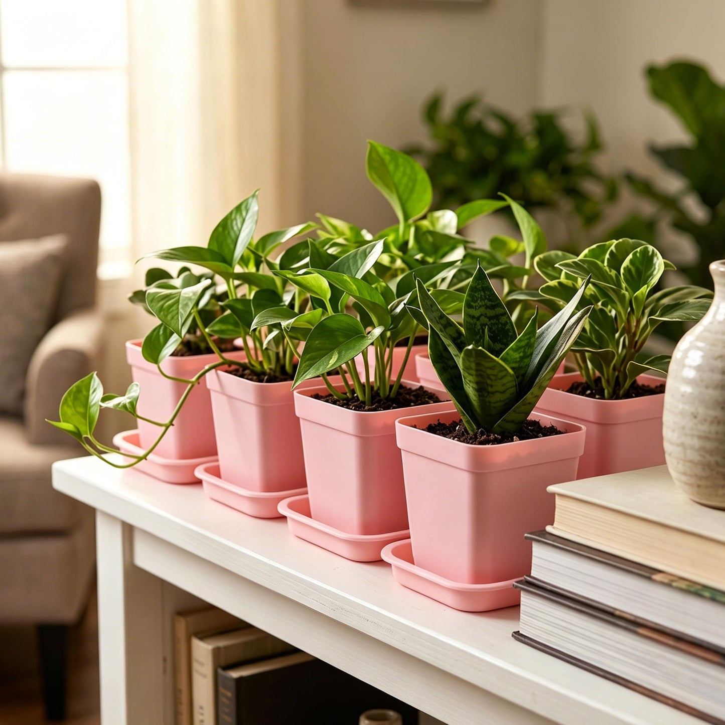 MAHIONG 150PCS 2.8 Inch Square Nursery Plant Pots, Plastic Plant Seedling Pots with Drainage Holes, Pink Plant Seedling Pots for Starting Seedlings or Garden Plant