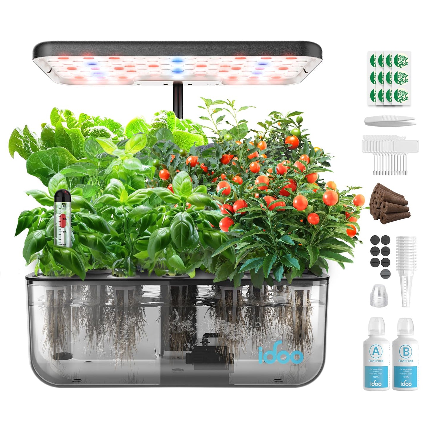 iDOO 12 Pods Indoor LED Hydroponic System Kit, Transparent, 5L, Self Watering, Gifts for Mom, House Warming, Indoor Herb Garden, Hydroponic Growing System