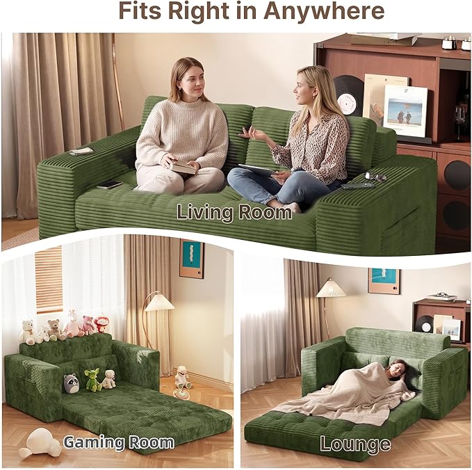 Gizoon Convertible Futon Sofa Bed, Aesthetic Portable Corduroy Sleeper Sofa