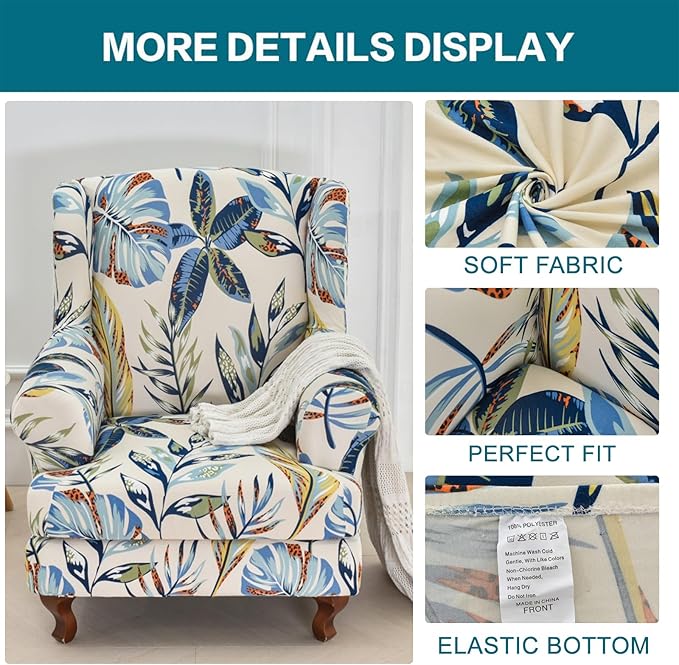 KRFOONN Stretch Wing Chair Slipcovers Printed 2 Piece Wingback Chair Covers