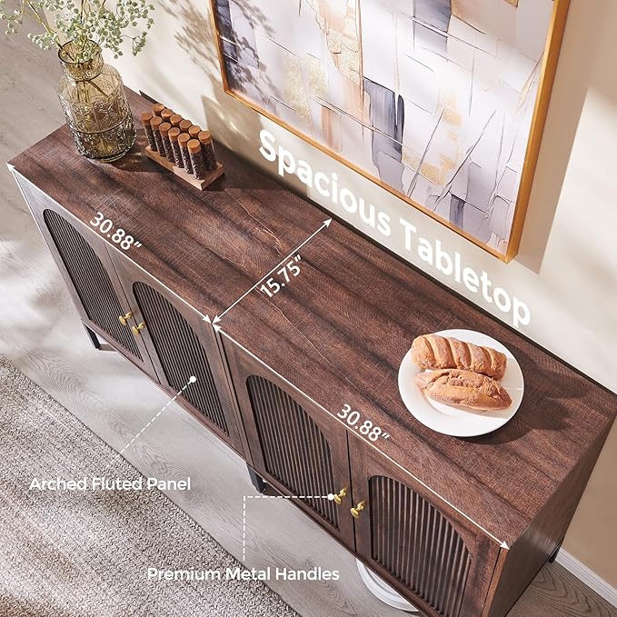 IFBUY Modern Sideboard Buffet Cabinet, 123.5" W Fluted Arched Buffet Cabinet