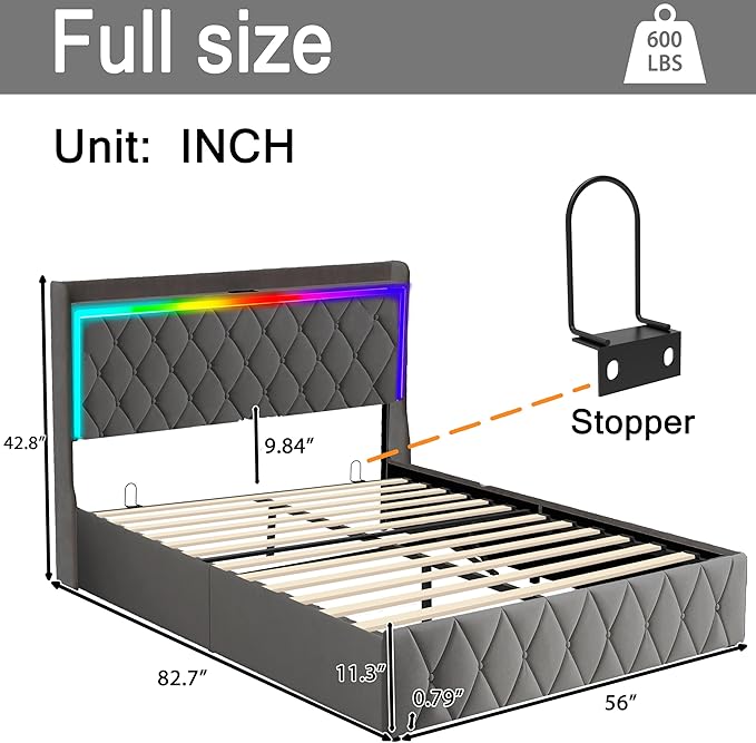 Modern Multi-Color LED Light Full Bed Frame