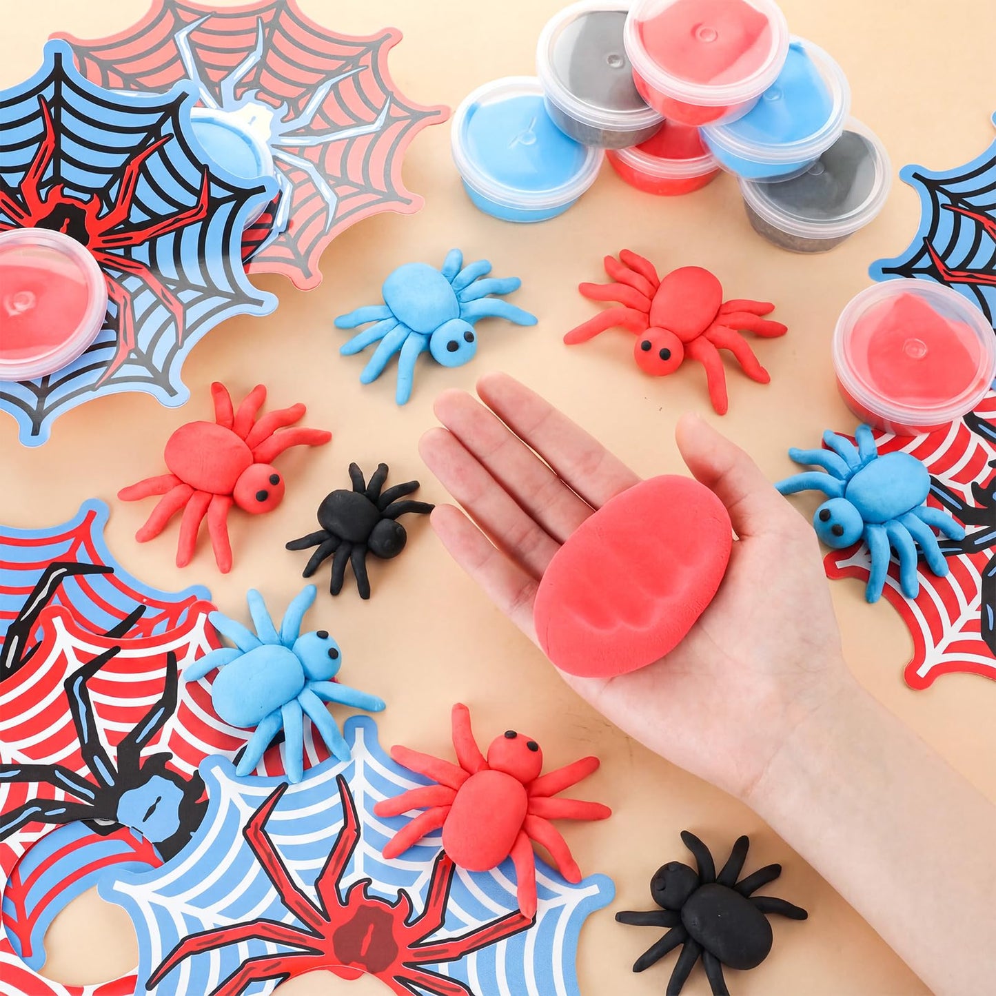 Tasdurian 24 Set Spider Party Favors for Kids Air Dry Modeling Clay DIY Spider Web Birthday Party Supplies Spiderweb Goodie Bags Stuffers Art Crafts Gifts Toy for Kids Boys Girls Prizes