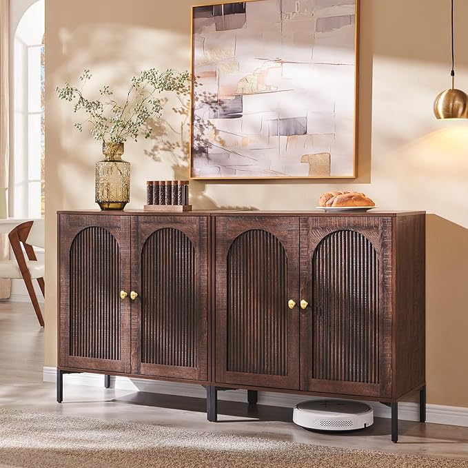 IFBUY Modern Sideboard Buffet Cabinet, 61.75" W Fluted Arched Buffet Cabinet