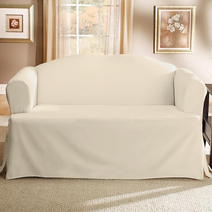 SureFit Home Décor Cotton Duck Solid T-Cushion Loveseat One Piece Slipcover