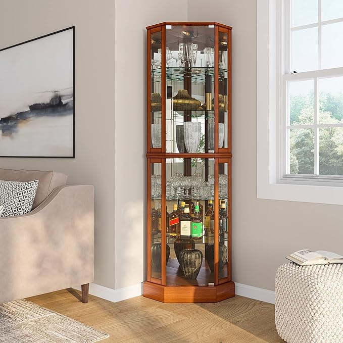 BELLEZE Lighted Curio Cabinet Corner Display Case