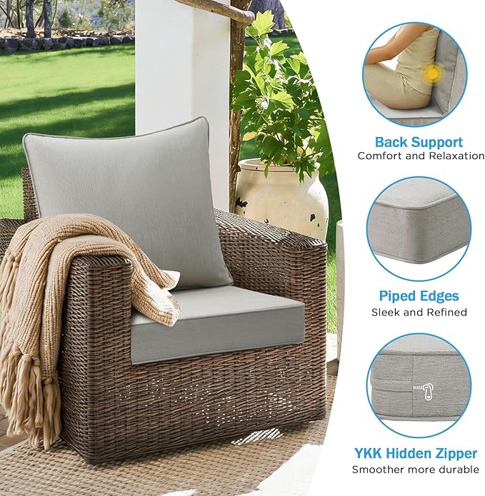 Sunbrella Outdoor Deep Seat & Back Cushion Set, 24 x 24 Inch Water Repellent