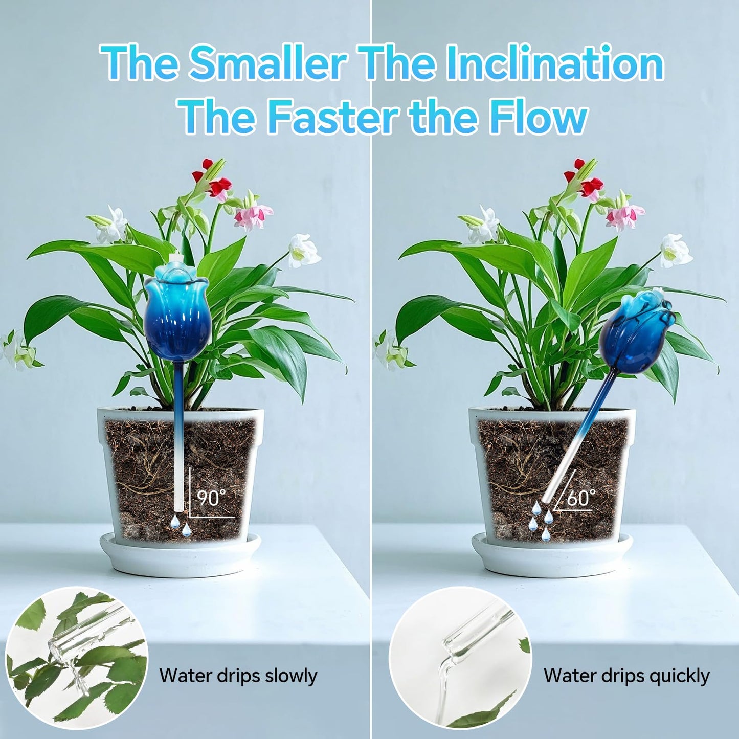 YEH-HOME Large Plant Watering Globes Set of 3-10 oz Indoor/Outdoor Large Self Watering Globes Planter Insert, for Mother/Father/Friend/Plant Enthusiasts (Blue Rose)