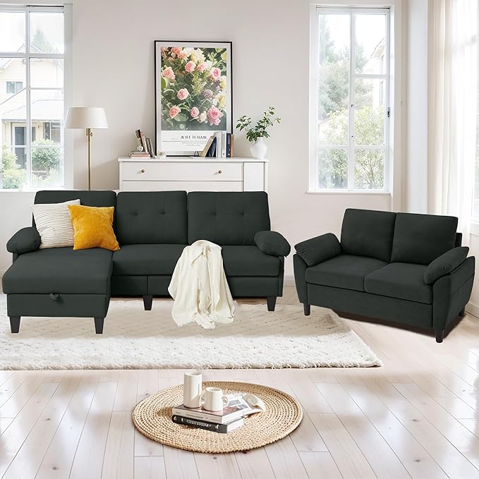 84" Convertible Sectional Sofa Set, 3 Seat L Shaped Couch