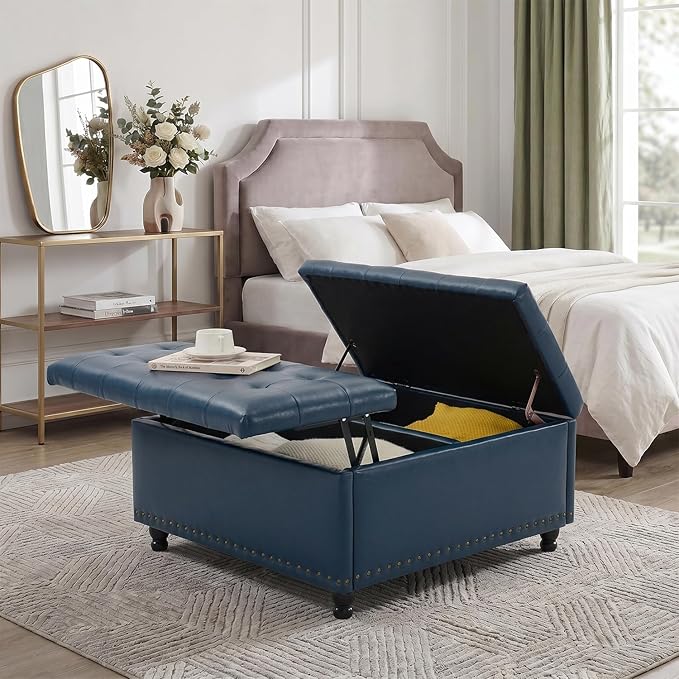Tbfit Large Square Storage Ottoman Bench, Tufted Upholstered Coffee Table