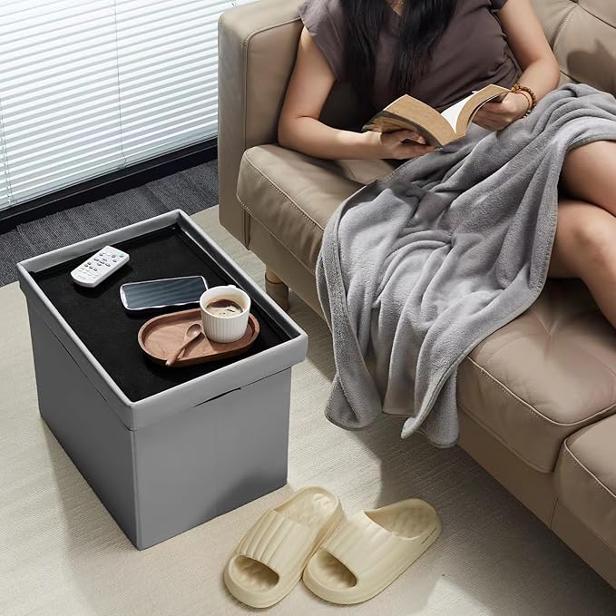 AmasSmile Storage Ottoman Folding Foot Rest Stool