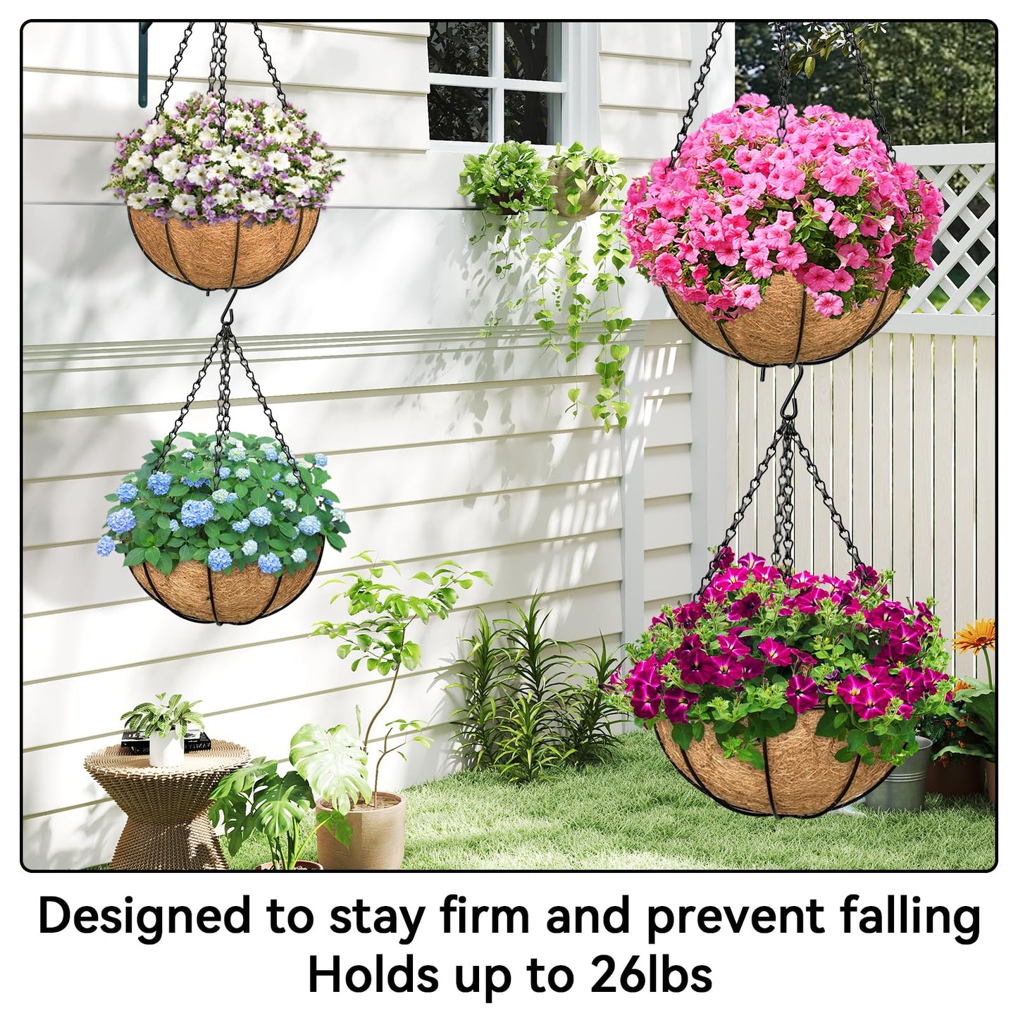 ZeeDix 4 Pack, 16 Inch Hanging Basket Chain with Hooks, Black Metal Planter Flower Pot Chain for Hanging Plants Outdoor, Adjustable Replacement Chain for Lanterns, Bird Feeders and Flowers