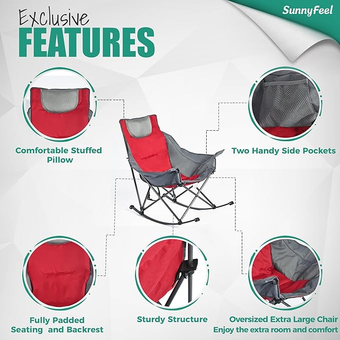 SUNNYFEEL Oversized Rocking Camping Chair, Fully Padded Patio Chair