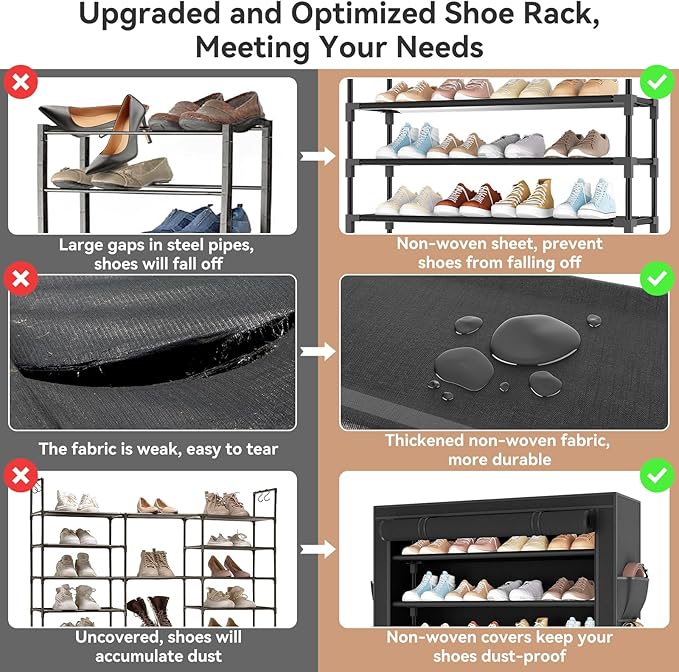 LANTEFUL Shoe Rack with Covers 5 Tier Tall Shoe Rack Organizer Large Capacity