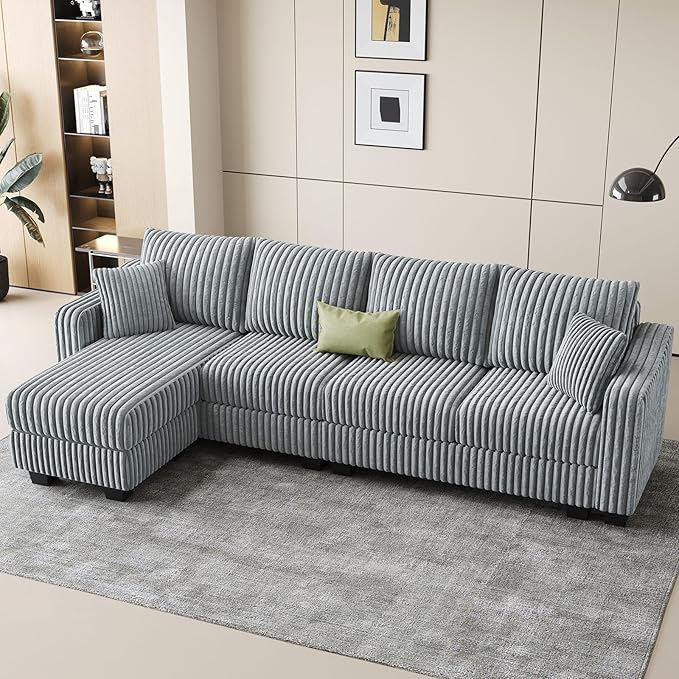 Belffin Sectional Couch with L-Shape Chaise L Shaped Couch with Ottoman