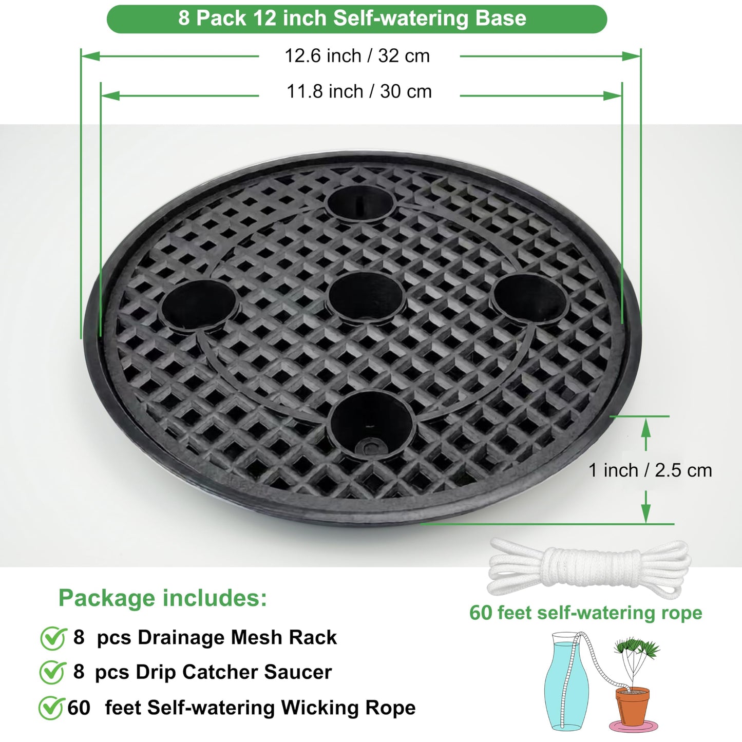8 Pack 12 inch Self Watering Base for Fabric Grow Bag, Self-watering Plastic Elevated Plant Saucer Stand, Automatic Watering Tray for Non-woven Planter Flower Pot Growth Tent Greenhouse Indoor Outdoor