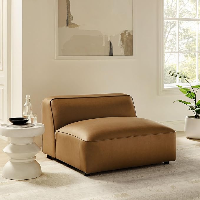 Modway Auren Vegan Leather Modular Armless Chair in Camel
