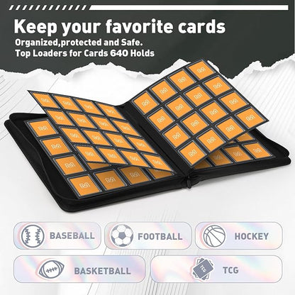 16 Pocket Toploader Binder,Holds 640 Top Loaders,Top Loader Binder for 3" x 4"Rigid Cards,Sleeves Card Collection Binder,20 Double Sided Pages,Compatible with Trading & Sports Holder (16Black)
