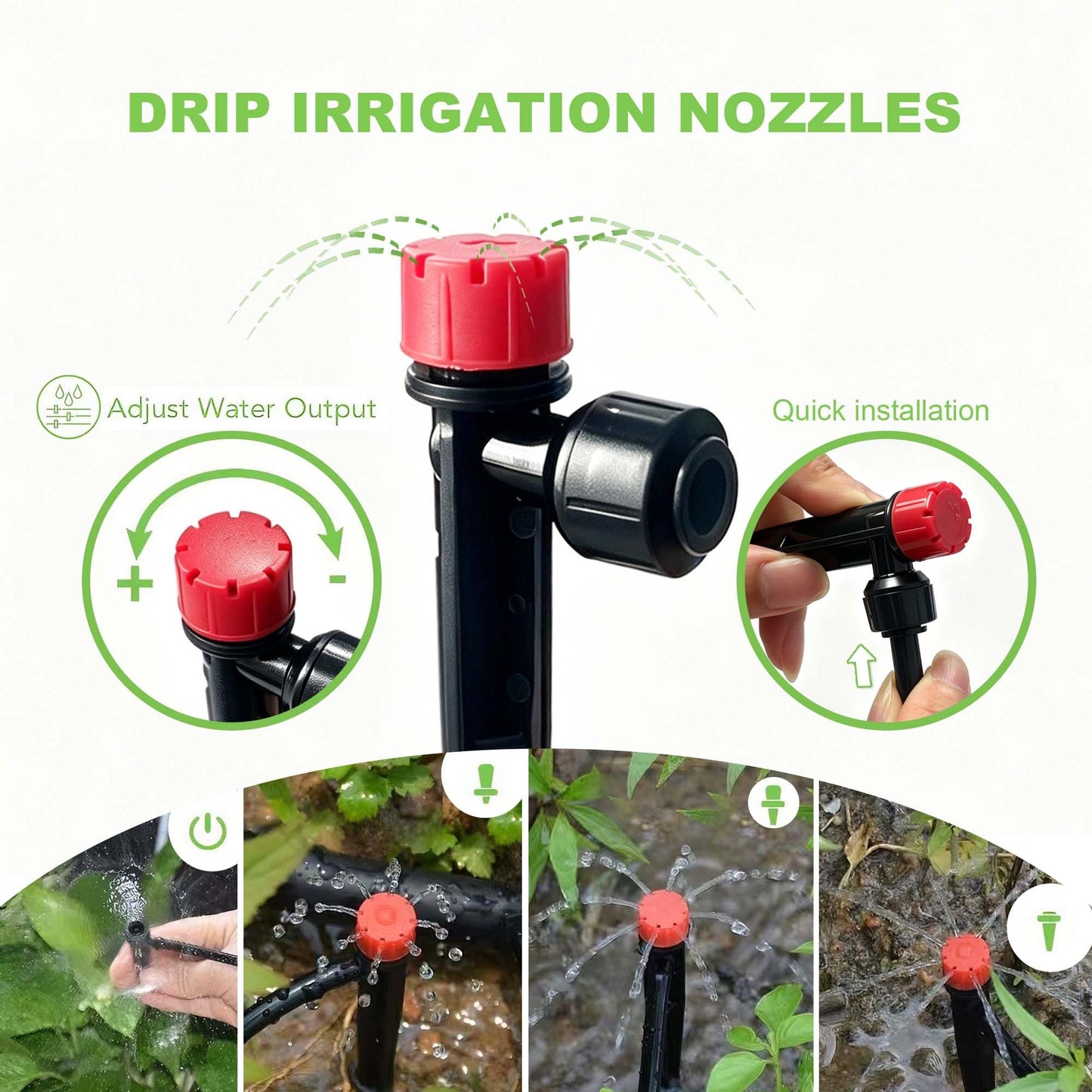 Torioweg Brass Connector Drip Irrigation System, Quick-Connect Garden Watering System Kit with Adjustable 360° Umbrella & Drip Emitters for Greenhouse, Garden Grid, Lawn, Potted Plant (15FT+ 50FT)