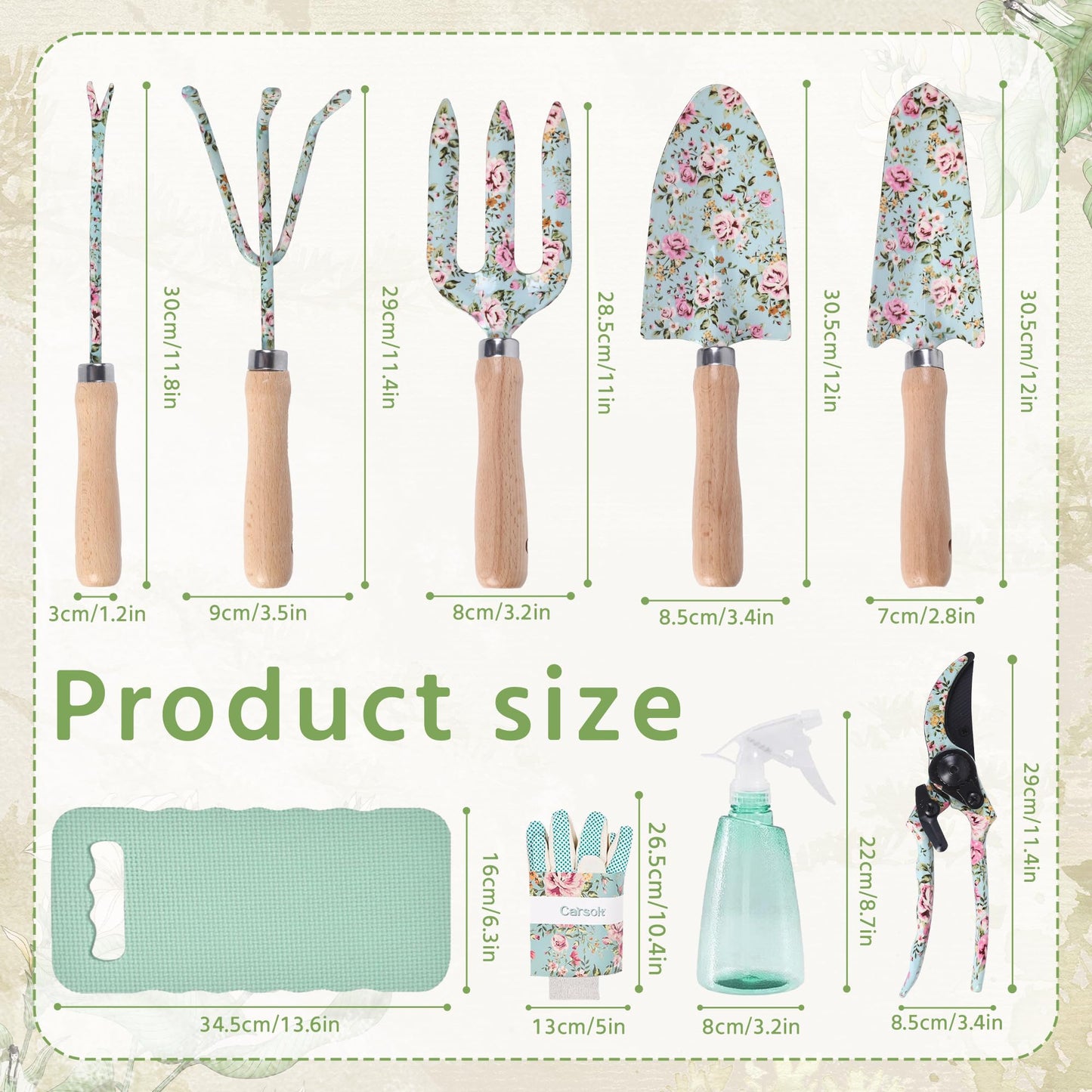 10-Piece Floral Garden Tools Set with Tote Bag, Heavy Duty Gardening Kit with Pruning Shears, Trowels, Rake, Sprayer, Kneeling Pad & Gloves - Gift for Women, Gardener, Mother's Day