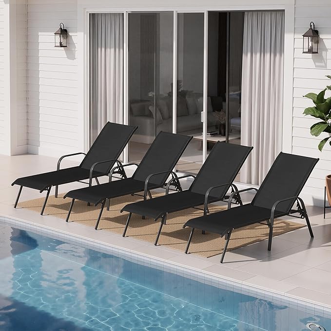 Crestlive Products Outdoor Chaise Lounge Chair, 5-Position Pool Lounge Chairs