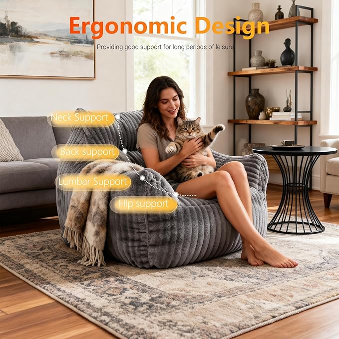 Bean Bag Chair for Adults, Oversized Memory Foam Bean Bag Chairs, Soft Corduroy