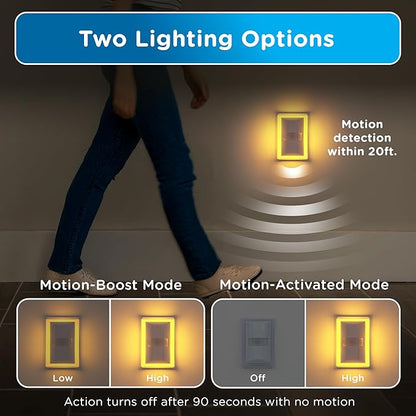 Enbrighten SleepLite Motion Sensor Night Lights Plug Into Wall Nightlight Amber Light Bathroom Bedroom Kitchen Nursery Kids Adults White 2-Pack