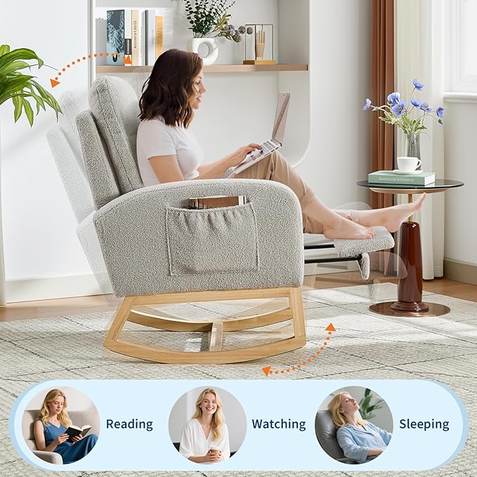 Modern Nursery Rocking Chair, Teddy Upholstered Rocking Chair
