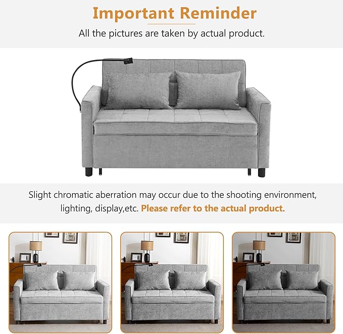 3 in 1 Convertible Sleeper Sofa Bed, 56.9" Small Pull Out Couch Bed