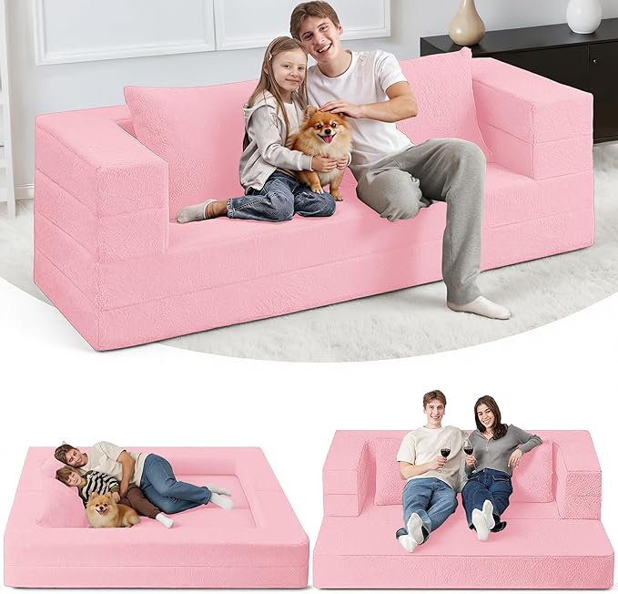 Futon Sofa Bed with Pillow, 3-in-1 Sleeper Sofa Bed with Removable Cover