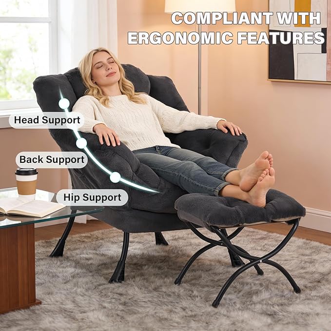 MBOOYOME Lazy Chair with Folding Ottoman, Modern Accent Lounge Armchair with