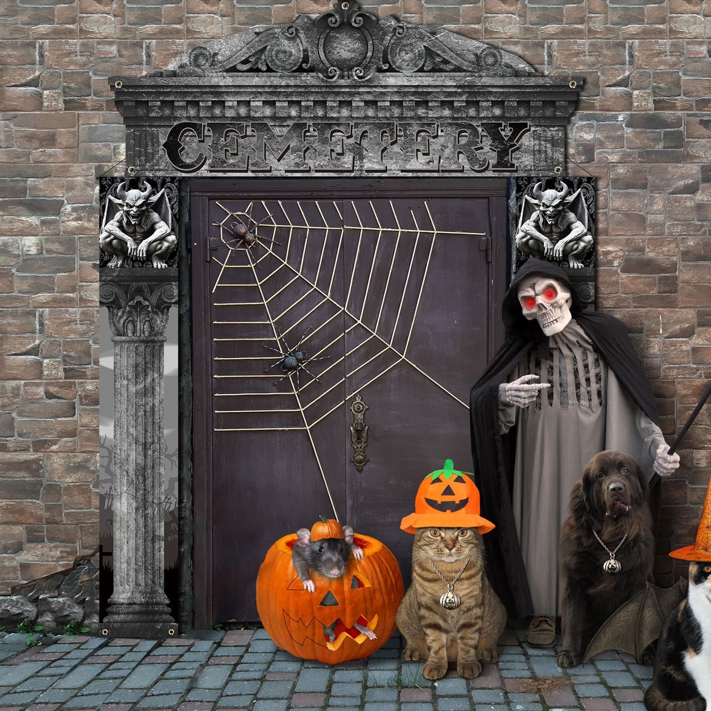 HunnmingRe 3 Pcs Halloween Cemetery Archway Halloween Cemetery Banners Gothic Outdoor Banners Sign Banner Decorations for Outdoor Party Supplies (Classic)