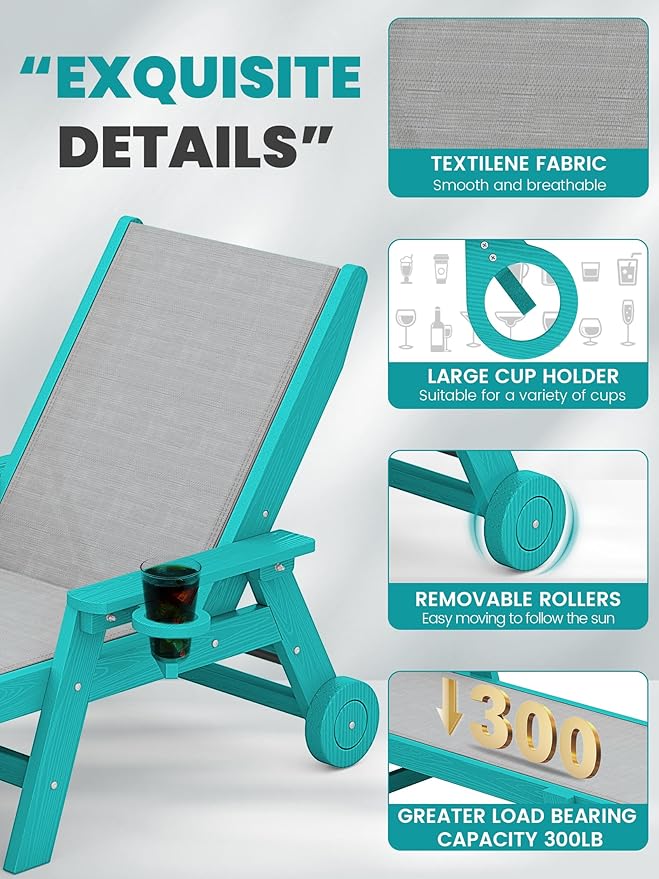 SERWALL Textilene Patio Chaise Lounge Chair, 5 Positions Adjustable Outdoor