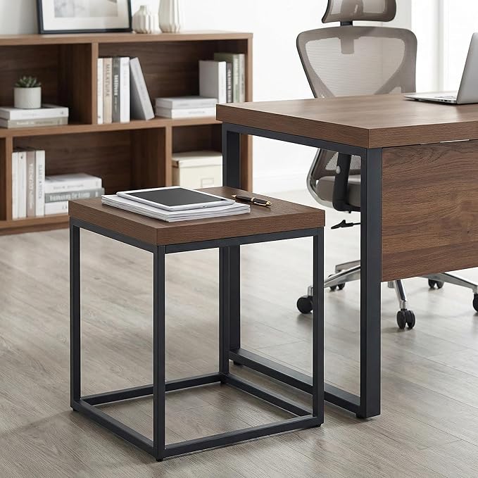 CENSI Modern Square End Table, Extra Thick 1.6" Wood Top & Metal Frame