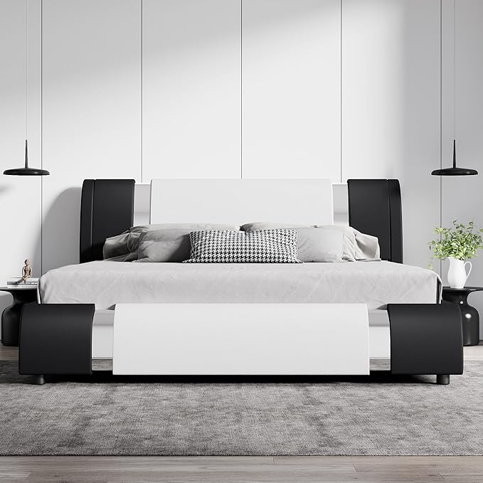 SHA CERLIN Modern Faux Leather King Bed Frame