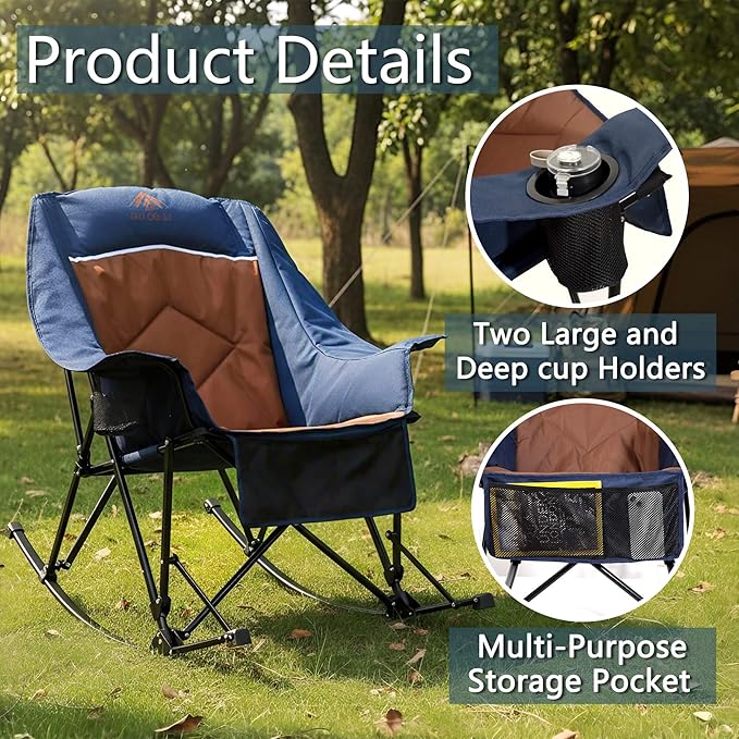 400lbs Rocking Camping Chair, Oversized Heavy Duty XL Folding Rocker