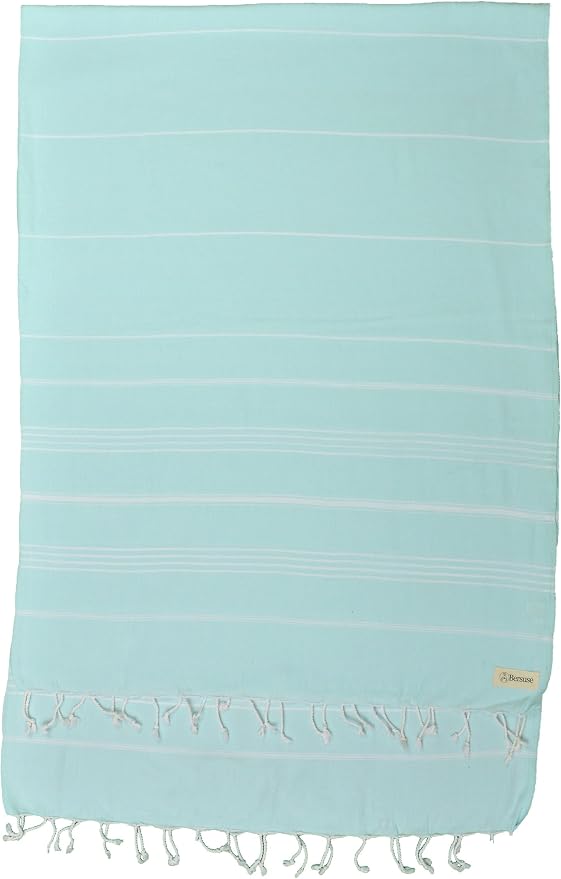 Bersuse Towels Anatolia XL Beach Blanket Throw Blanket Turkish Towel 100% Cotton Extra-Large Quick-Dry Lightweight Premium Peshtemal Towel - 61x82 Inches, Aqua Marine