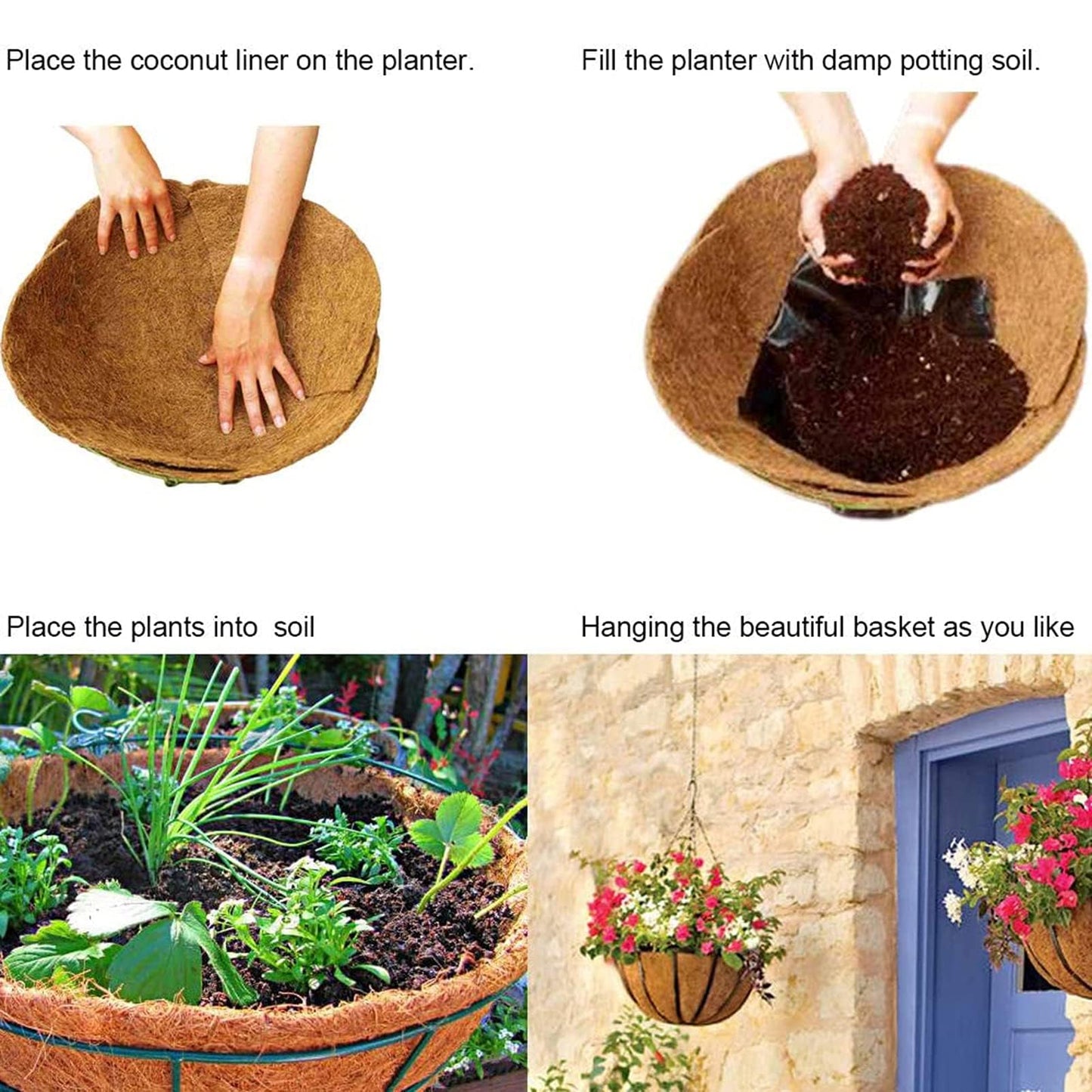 UYISMML 2PCS Round Replacement Coco Liner for Hanging Basket 24IN, Extra Thick Coconut Fiber Planter Liner for Garden Flower Pot