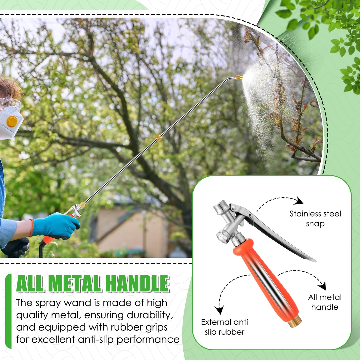 Enhon 29" All Metal Replacement Sprayer Wand, Built in Shut Valve Stainless Steel Spray Wand, Retractable Stainless Steel Pump Action Pressure Sprayer with Adjustable Nozzle & Hose